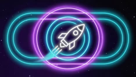 neon rocket launching into space