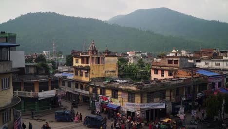 tilt shot of a busy day in the streets of hetuada in nepal on a cloudy day