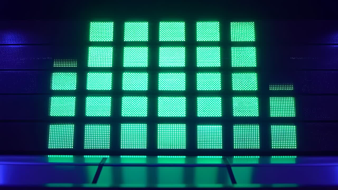 Display di equalizzatore audio digitale con barre pulsanti e colori mutevoli