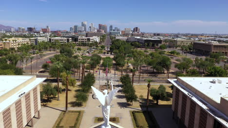 aerial view of phoenix arizona skyline and memorial plaza from statue on capitol