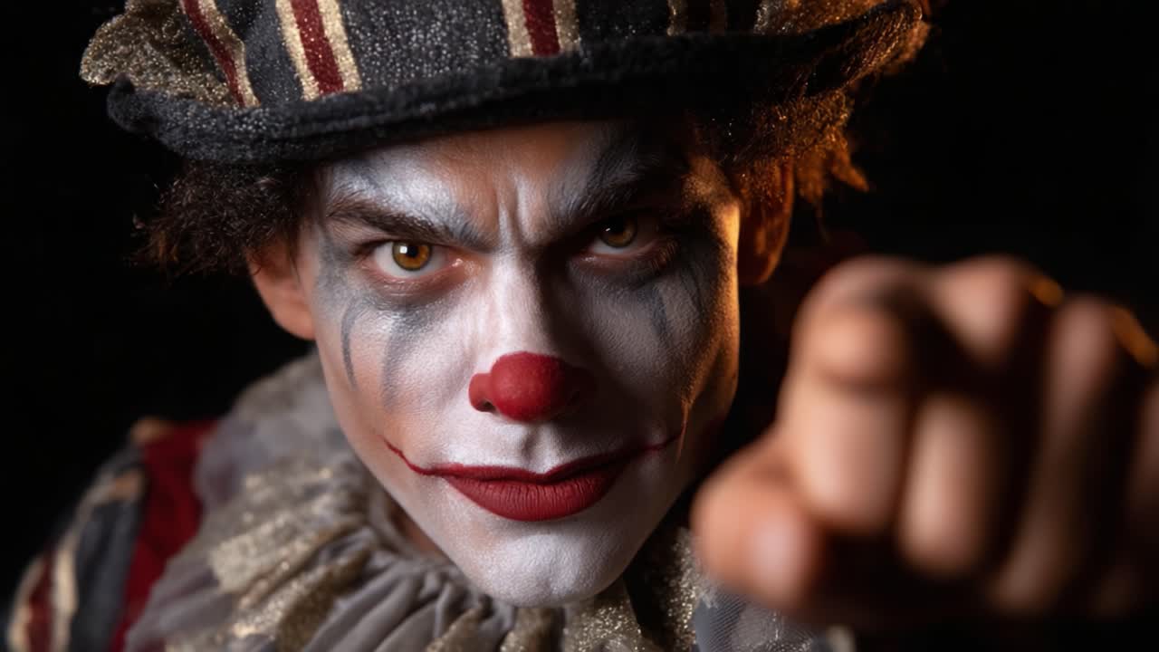 Intense Clown Transformation: A Journey from Playfulness to Dark Intensity, Capturing the Emotion and Intrigue in Every Frame of This Captivating Performance