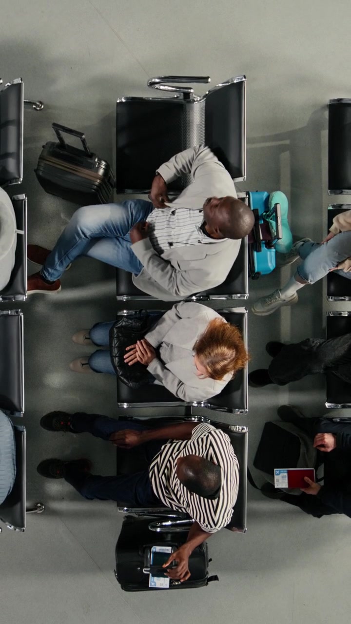 Overhead View of Passengers Sitting in Airport Waiting Area
