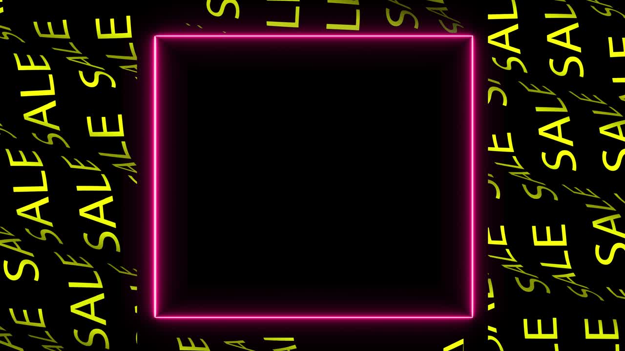 Video animation of glowing magenta neon lines. neon sale, animated colorful lights, sale neon. Vertical copy space sale banner. Template for social network. Minimalistic design. 4k animation.