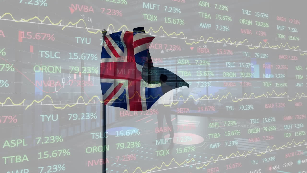 회의에서 유리 밖의 사업가들에 대한 금융 데이터 처리의 애니메이션