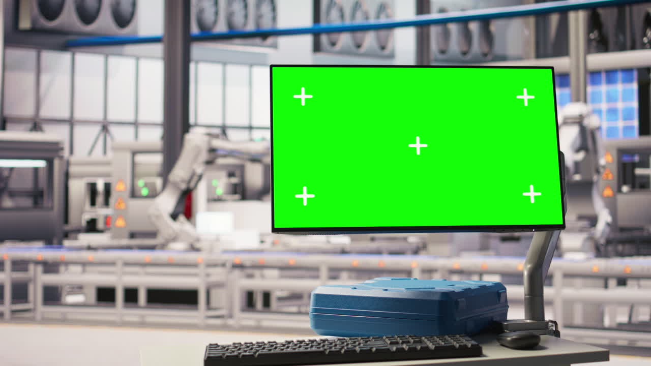 Vertical video Robotics software on mockup display in smart factory used to inspect machinery