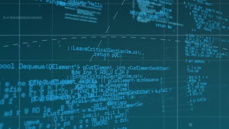 animación del procesamiento de datos digitales sobre cuadrícula sobre fondo azul