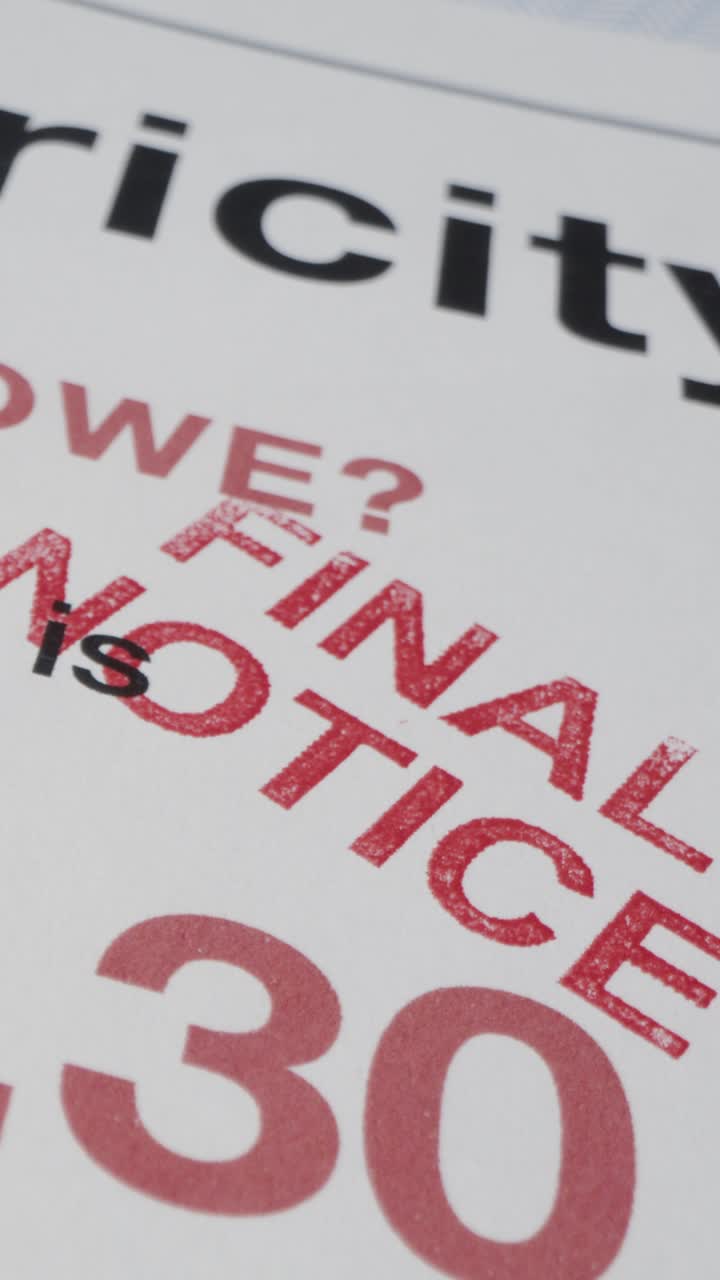 Close Up Vertical Video Of Final Notice Being Stamped On Electricity Bill