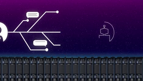 animation of ai data processing and icon over computer circuit board