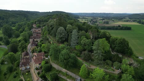 ascending drone,aerial  limeuil village dordogne france