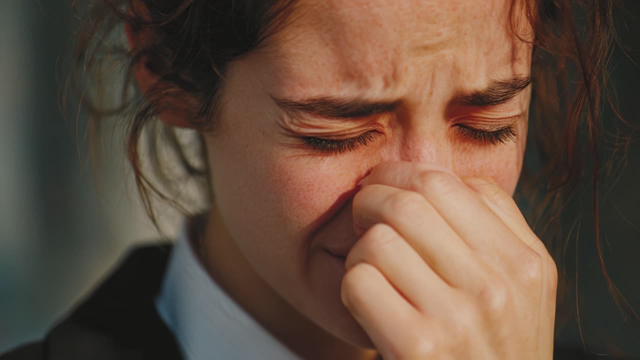 A Young Woman's Emotional Turmoil Captured in Close-Up Frames, Portraying a Moment of Vulnerability and Overwhelming Feelings of Sadness and Distress