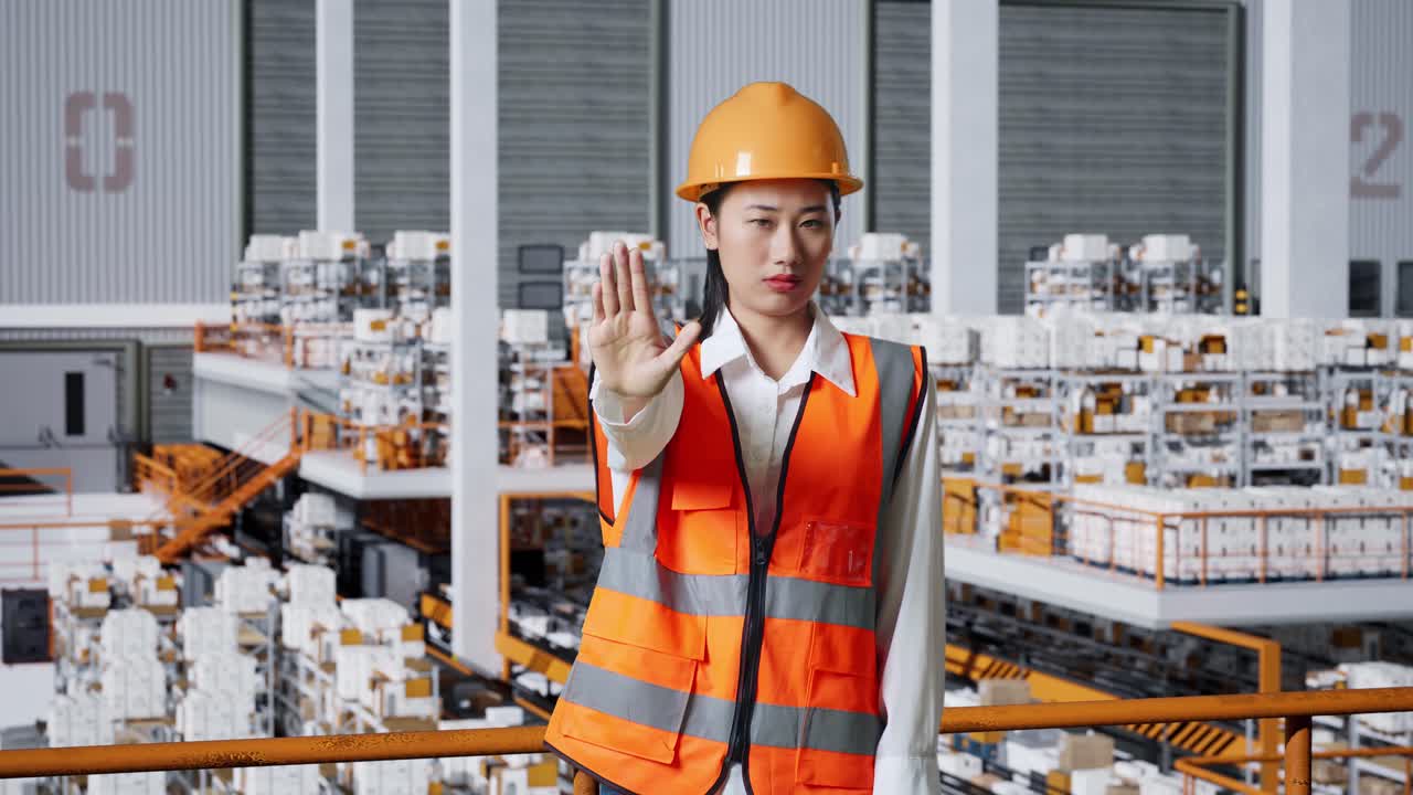 창고에서 일을 중단하는 여자