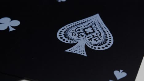 macro view of the ace of spades of a black deck of cards