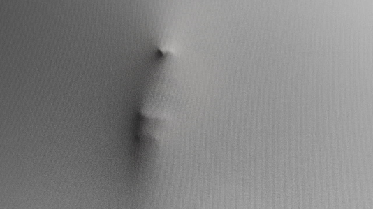 A creepy silhouette of a woman's face appears screaming from the white surface