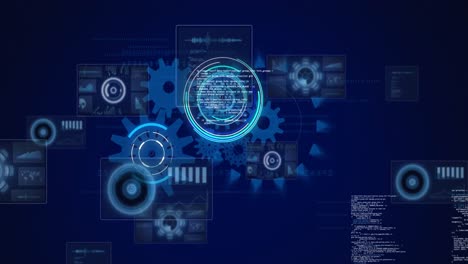 Animation-of-cogs-spinning,-scope-scanning-and-data-processing