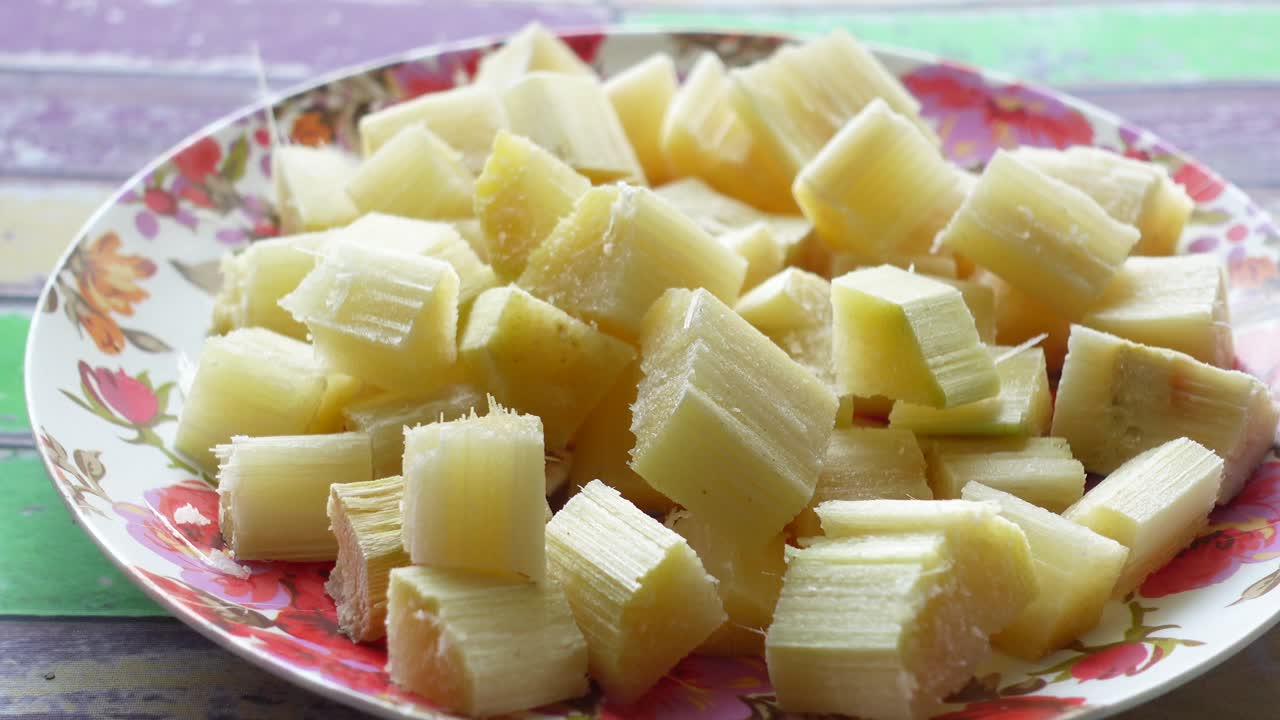 Cubed Sugarcane on a Plate