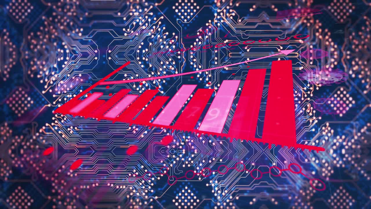 animación de estadísticas y procesamiento de datos en una placa de circuitos informáticos