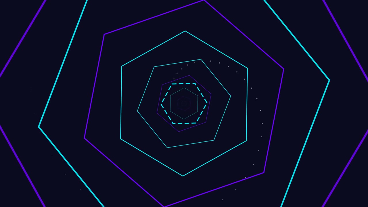 Abstract Motion Background with Rotating Neon Hexagons