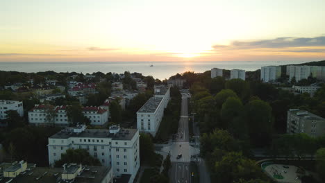 Perfect-City-Landscape-By-The-Baltic-Coast-At-The-Port-City-In-Gdynia,-Poland-During-Golden-Hour