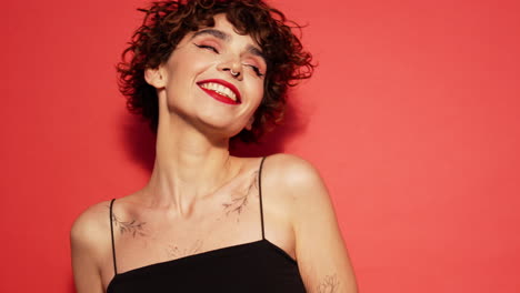 young beautiful smiling woman in studio