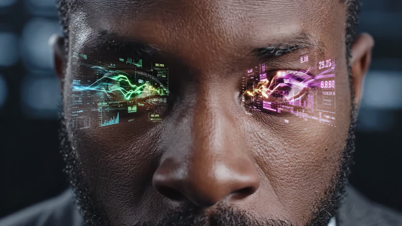 Futuristic Man with Digital Interface in Eyes