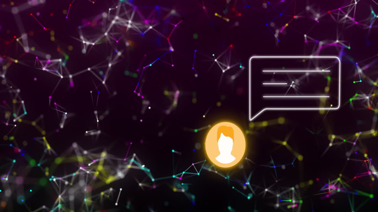 검은 바탕에 별자리의 애니메이션과 사용자 아이콘과 함께 소셜 미디어 경고