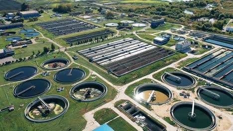 aerial shot of a massive wastewater treatment station in daylight