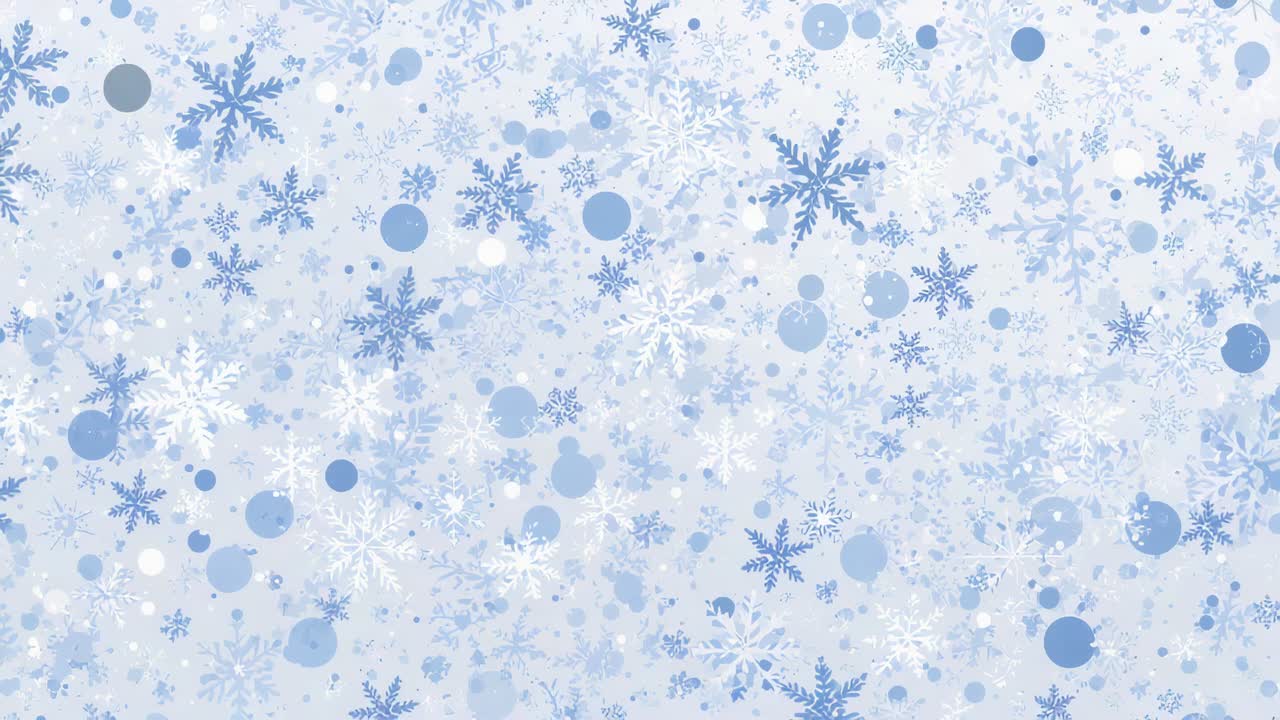 Drifting full-frame pattern shifting gently for winter backdrop, showing snowflakes and dots