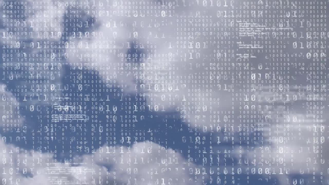 animación del procesamiento de datos sobre el cielo con nubes