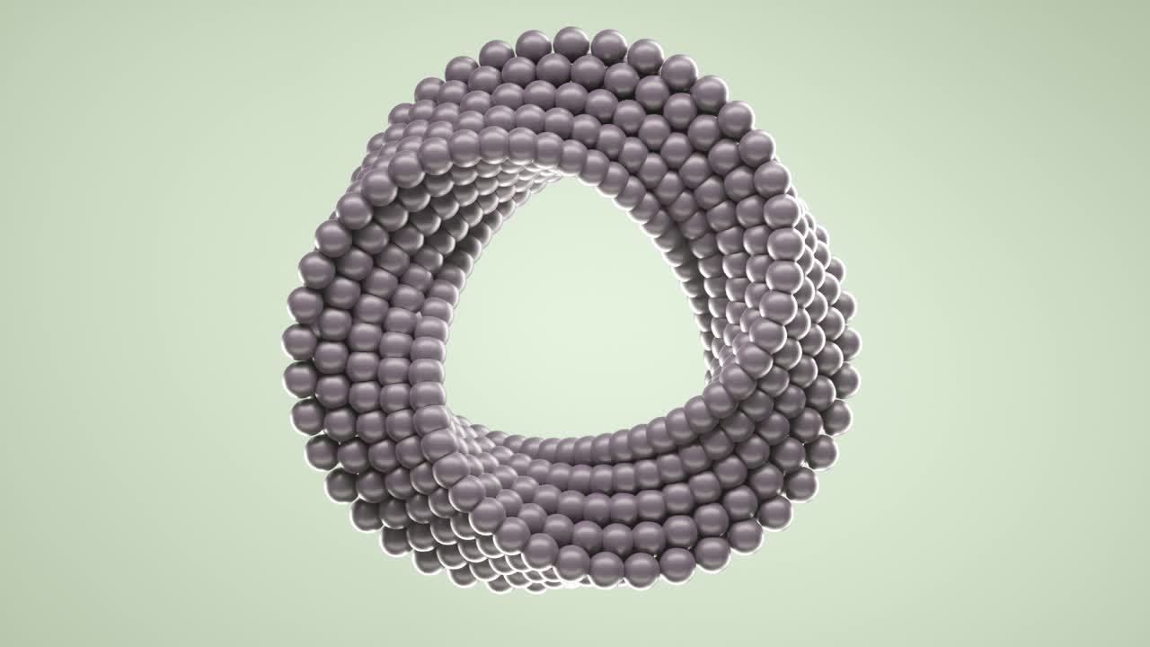 3D loop animation of spinning balls molded into uneven circle