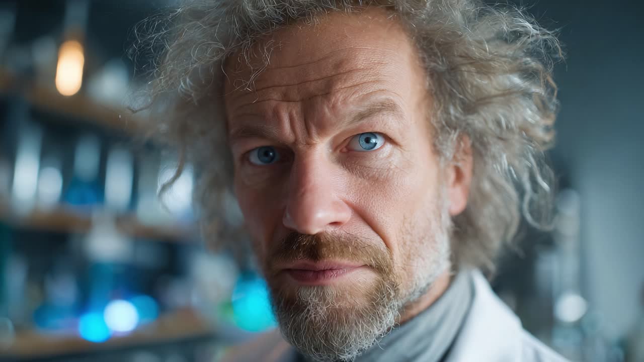 Intenst fokus hos en forsker i et laboratoriemiljø, der fanger de spændende følelser og nysgerrigheden ved innovativ forskning og opdagelse