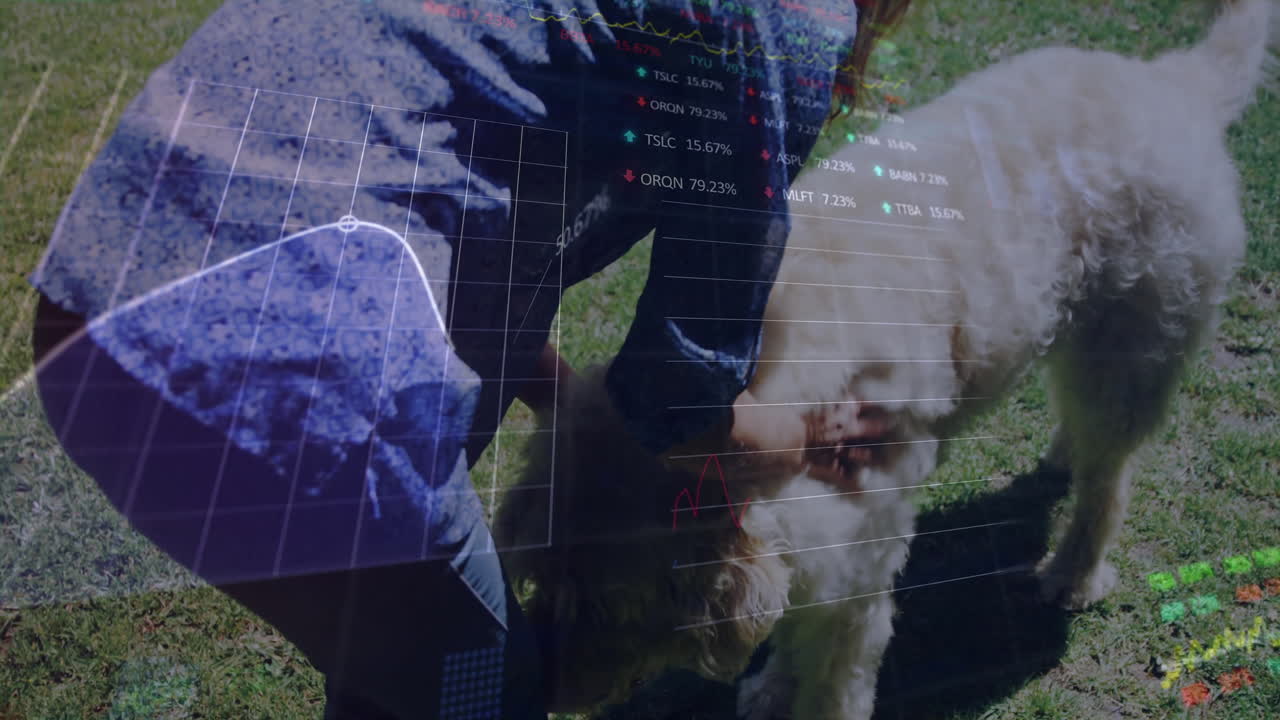 금융 데이터와 주식 시장 애니메이션은 잔디에 개를 는 사람에 대한 애니메이션입니다.