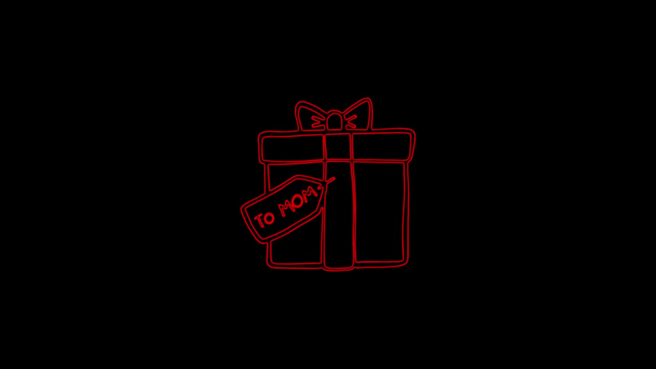 Icon box with a gift for mom moving lines on a black background. 4K video neon linear animation. Mothers Day