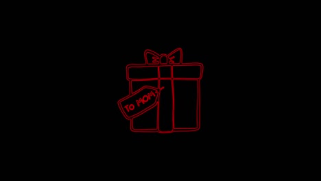 icon box with a gift for mom moving lines on a black background. 4k video neon linear animation. mothers day