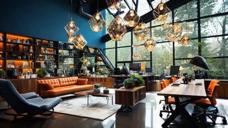 modern office interior with stylish furniture and vibrant lighting design