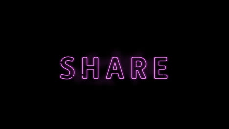 animation of flickering neon share text on black background