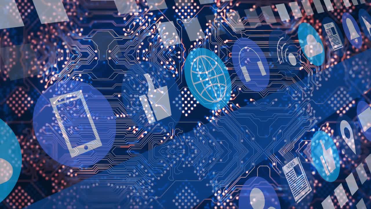 animación de los iconos de las redes sociales sobre el zócalo del procesador