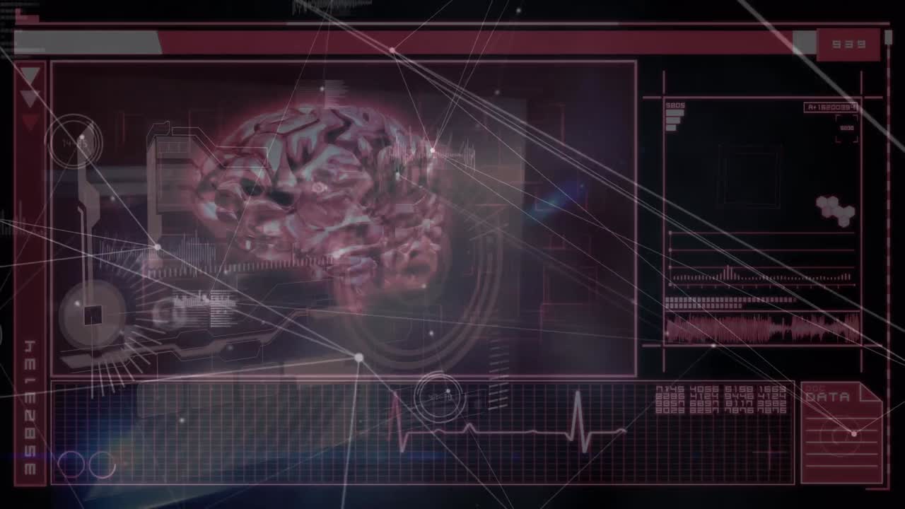 animación de la red de conexiones y procesamiento de datos médicos sobre el cerebro humano