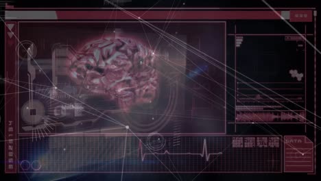 animación de la red de conexiones y procesamiento de datos médicos sobre el cerebro humano