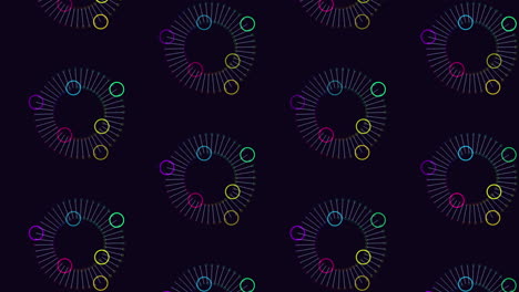 colorful circles form a mesmerizing and harmonious circular pattern on a black backdrop in this vibrant and captivating seamless design