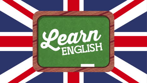 chalkboard and british flag learn english animation