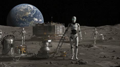 exploring the lunar surface: robotic assistants facilitate human advancement on the moon, showcasing technological innovations in a celestial environment