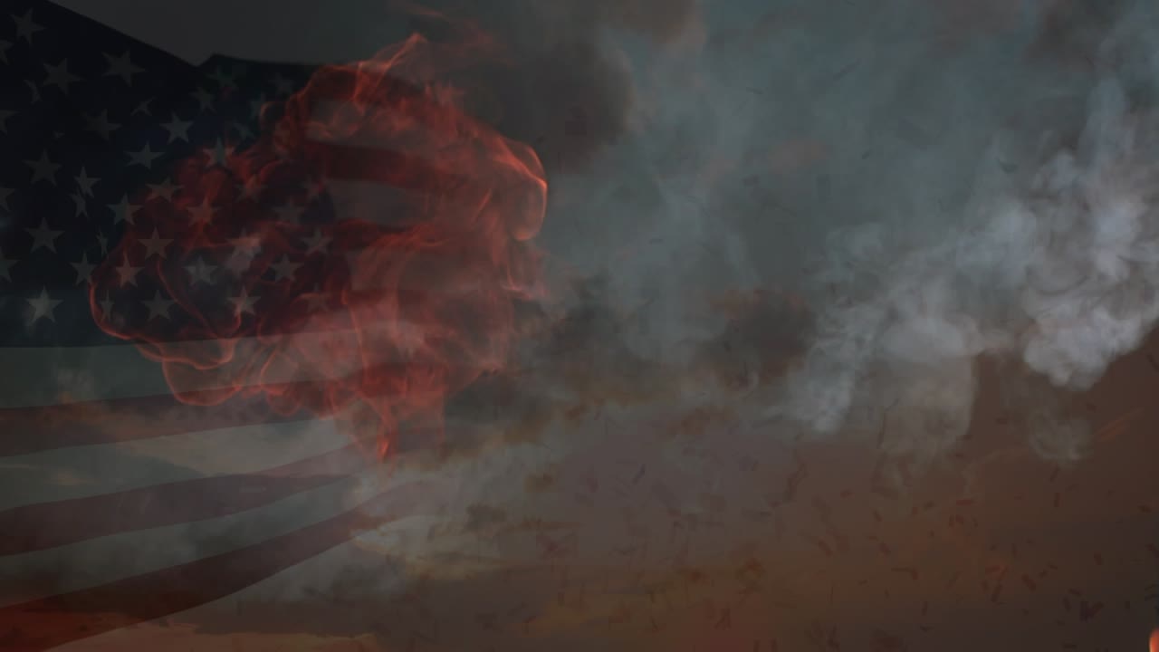 Animation of waving usa flag and flames