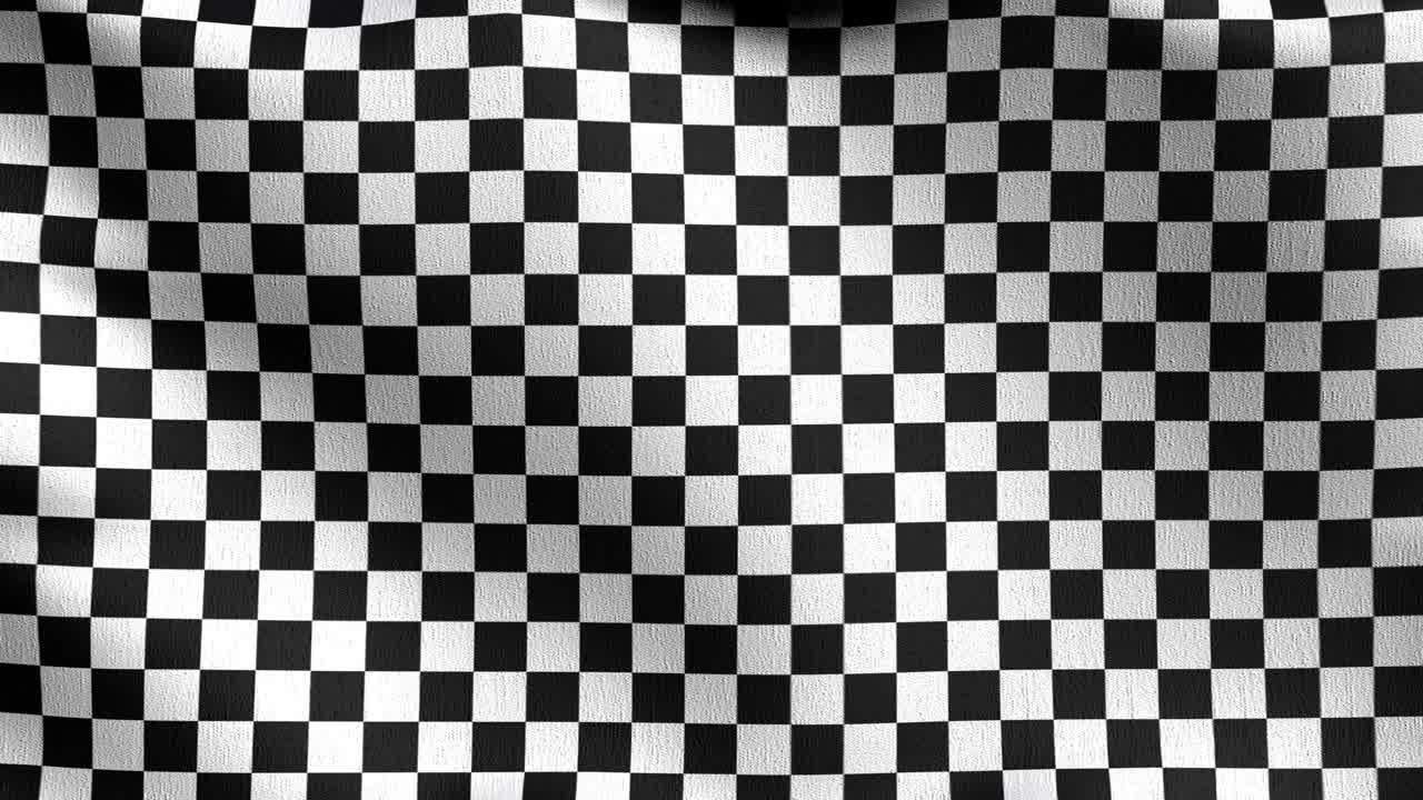 Sømløs 4K video-loop. Ternet flag. Sort-hvidt ternet mønster. 3D-renderet illustration af viftende tegn. Illusionsmønster baggrund.