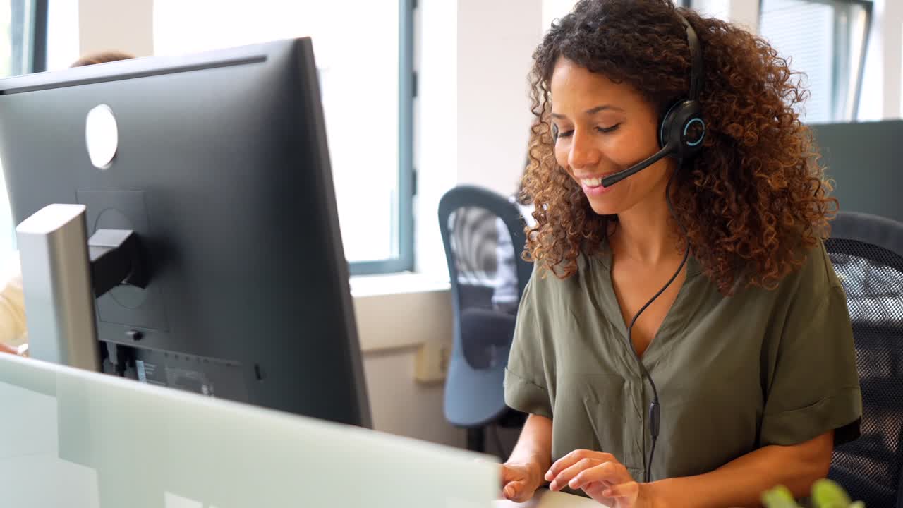 Customer service agent working in a call center