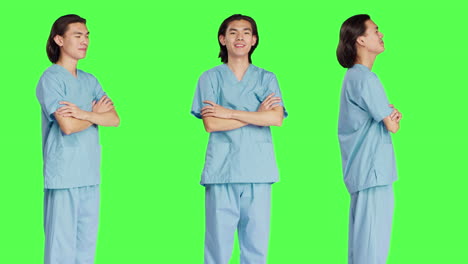 Krankenschwester-Posiert-Selbstbewusst-Im-Studio