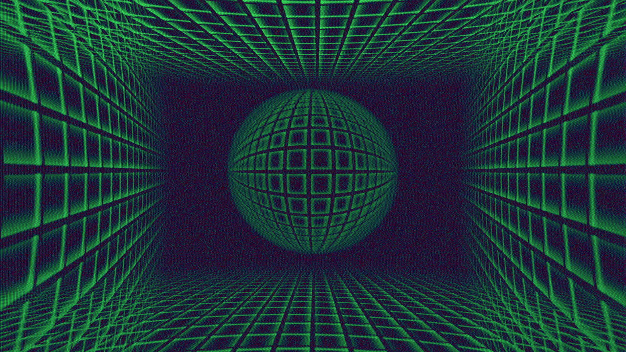 Retro Futuristic Grid Globe Animation with Vaporwave Aesthetic