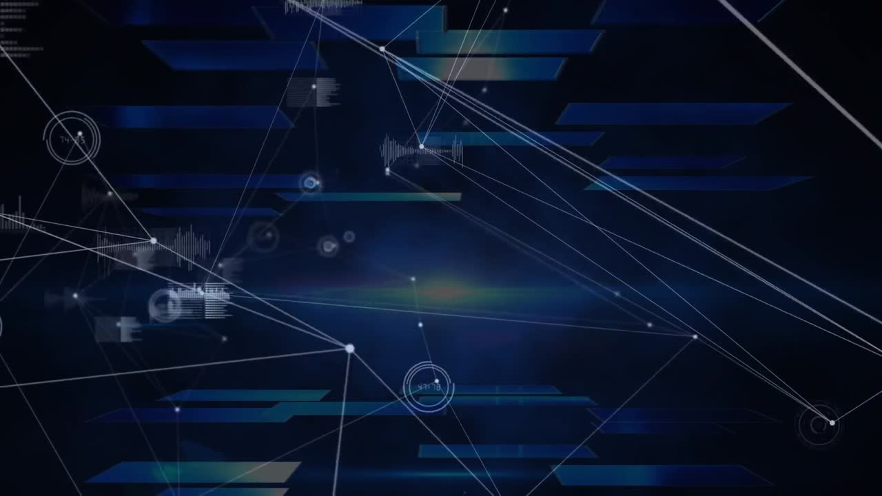 animación de la red de conexiones sobre la estadística en fondo oscuro