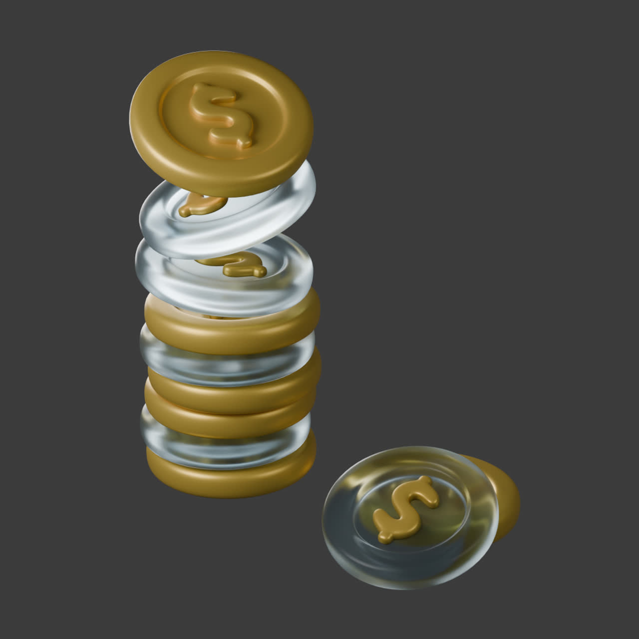 Stack of Gold Coins with Glass Layers