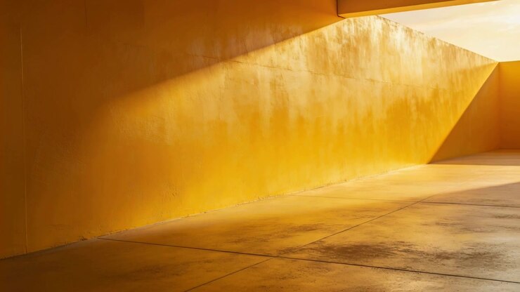 Luz solar cambiante entrando por una abertura alta y moviéndose sobre una pared y suelo cálidos en un paso subterráneo, resaltando la textura