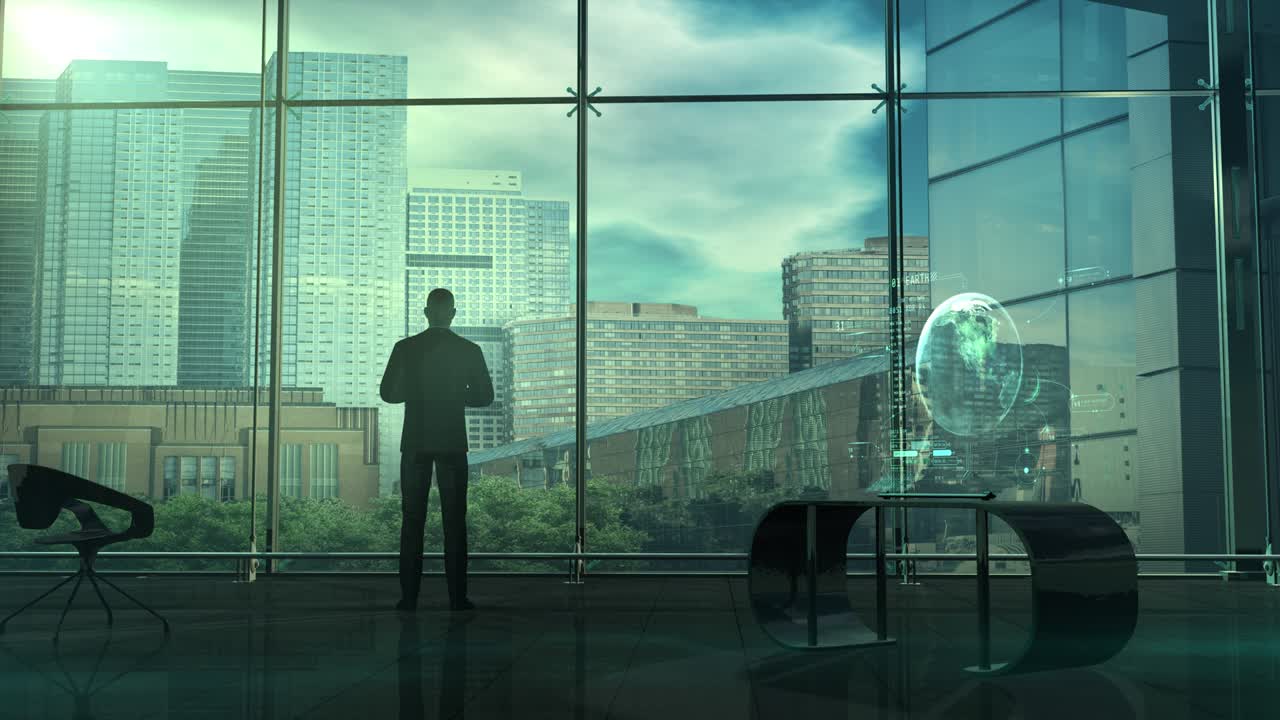 el hombre de negocios está de espaldas frente al espectador, renderizado en 3d.